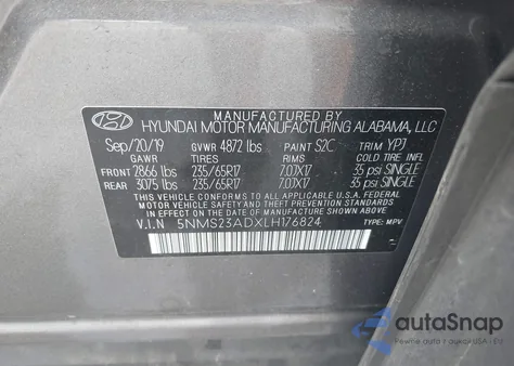 2020 Hyundai Santa Fe Se z USA, uszkodzony, nr VIN 5NMS23ADXLH176824